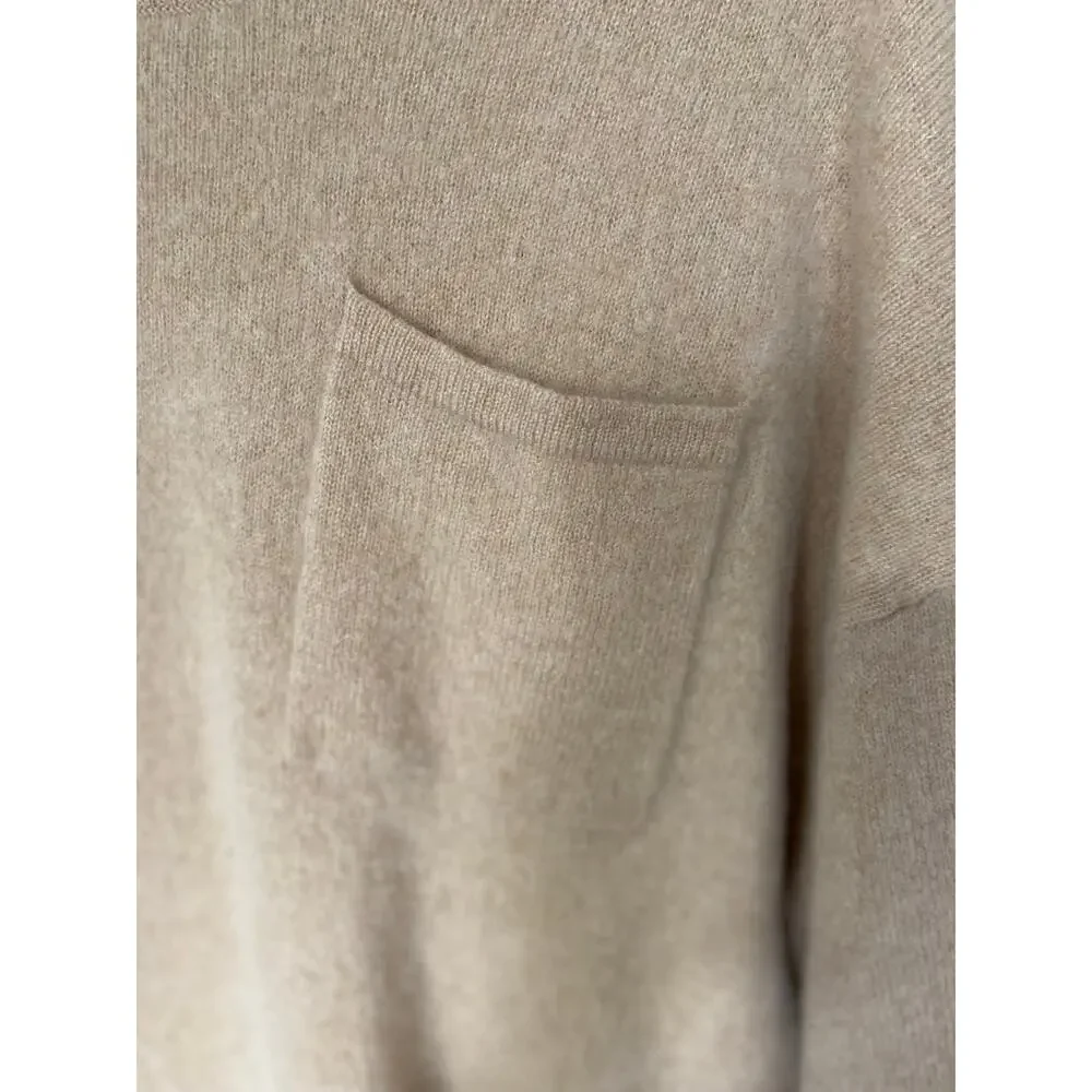 Banana Republic 100% Cashmere Tan Crewneck Sweater Patch Pocket Medium Luxury